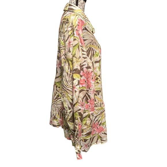 J Jill Womens Button Up Plus 3X Tropical Floral Linen Vacation Preppy Whimsical - Picture 2 of 8